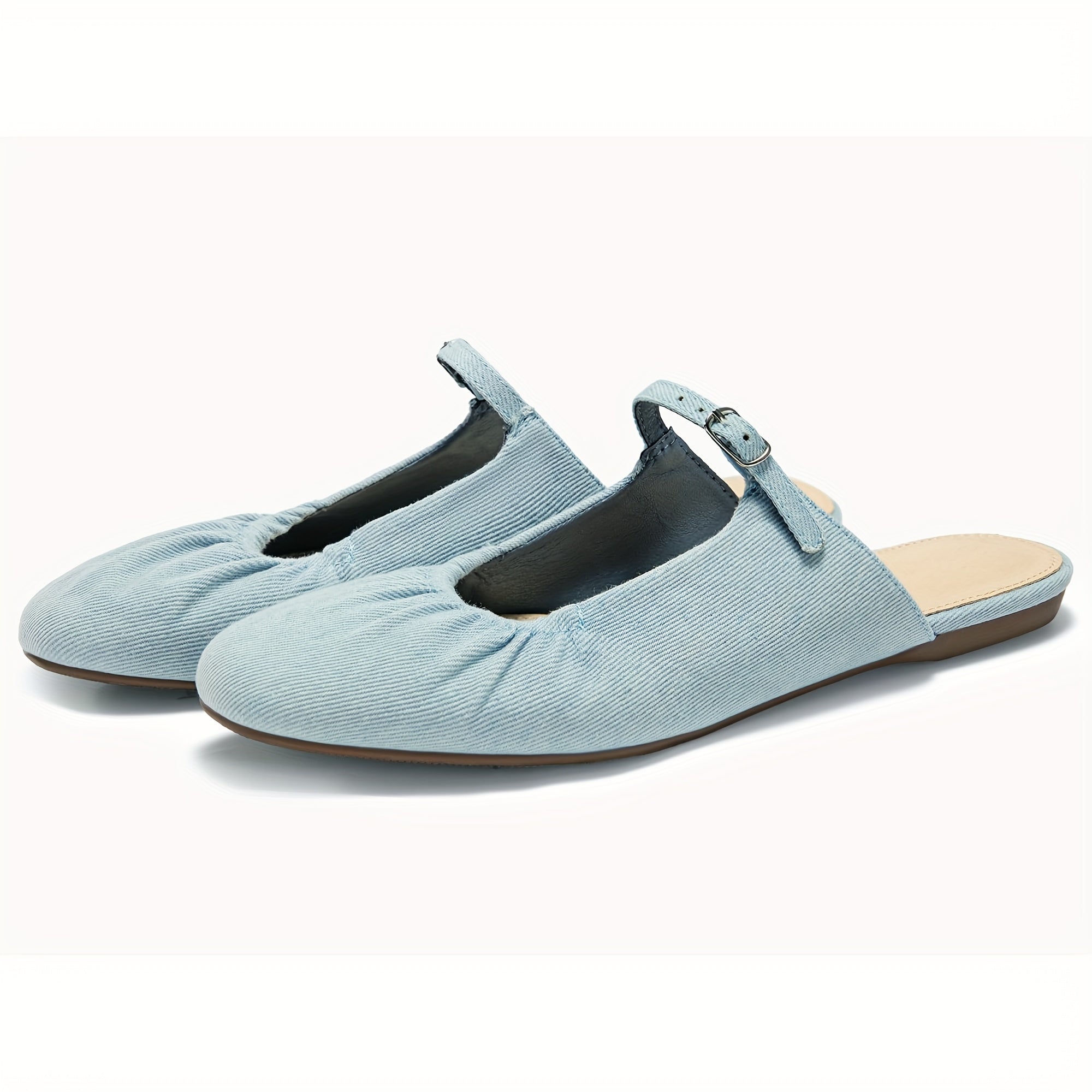 Womens Mules Mary Jane Flats Closed Toe Pleated Slip On Shoes Dressy Casual Slides