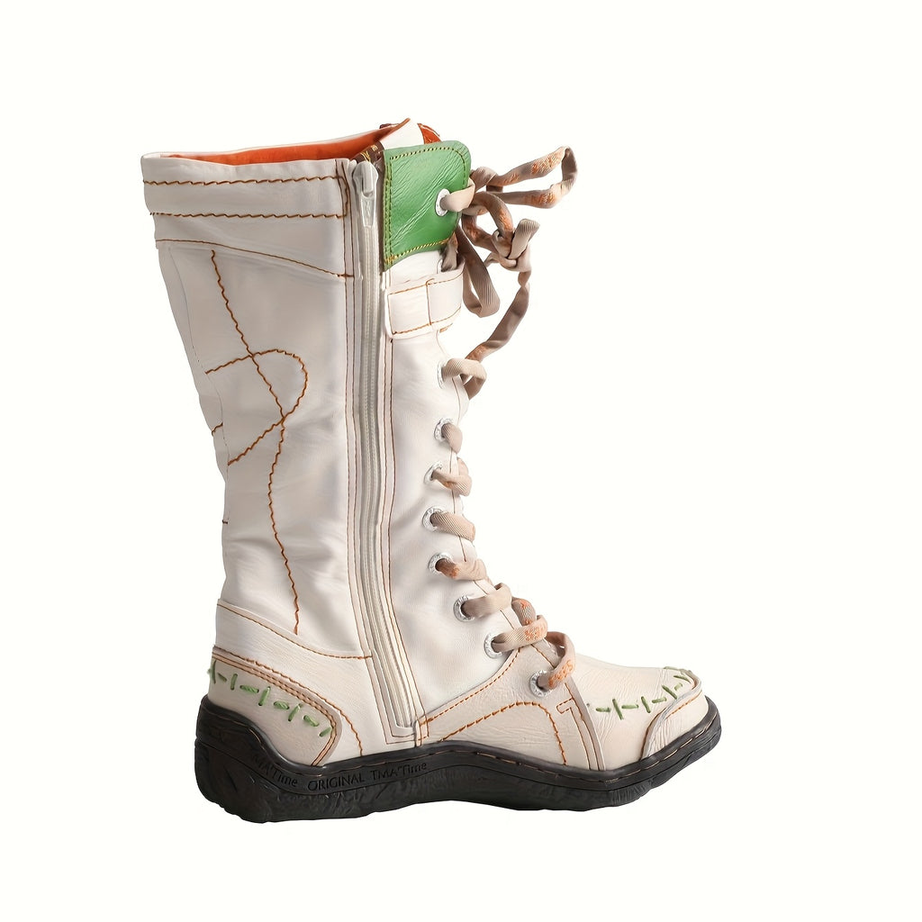TMA EYES New Women'S Fashionable Side Zip Booties With Laces - Unique And Stylish