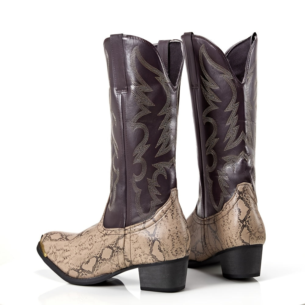 Men's Slip-On Western Cowboy boots - Dark Metallic, Upper & Non-Slip Rubber Sole - Renaissance, Halloween, Themed Events - Lightweight & Durable Boot for Costume Parties & Casual Attire, Event Footwear, Embellished Boot Design