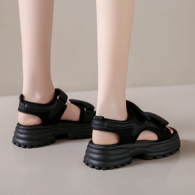 Women'S Retro Style Summer Sandals - Soft PU Cover Open-Toe Flat Slippers with Thick Cushioned Sole, White & Beige Straps, Breathable Fabric Lining for Indoor\u002FOutdoor Casual Wear, Ladies Sandals