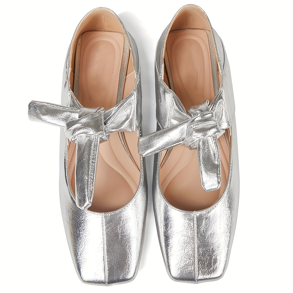 Women'S Square Toe Flats Ballte Bow Mary Jane Slip On Comfy Casual Flat Block Chunky Low Heel Shoes Ballerina Shoes Party Office Lady Pumps