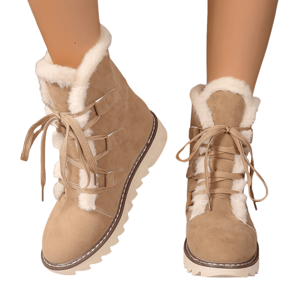 New Women's khaki casual short boots, available in larger sizes, comfortable and versatile to wear, featuring soft and plush lining, front lace-up elastic design for easy on and off, lightweight and -slip sole