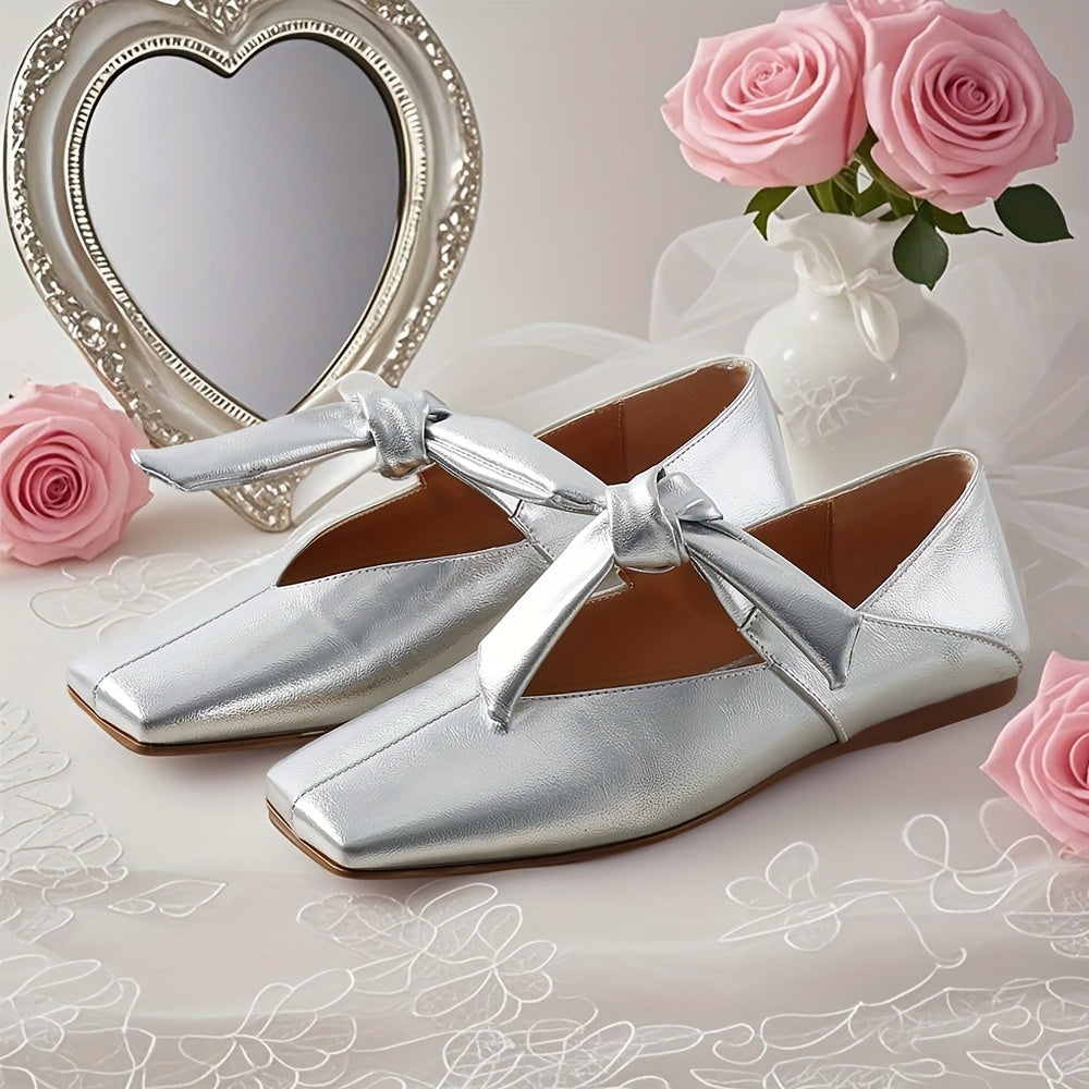 Women'S Square Toe Flats Ballte Bow Mary Jane Slip On Comfy Casual Flat Block Chunky Low Heel Shoes Ballerina Shoes Party Office Lady Pumps