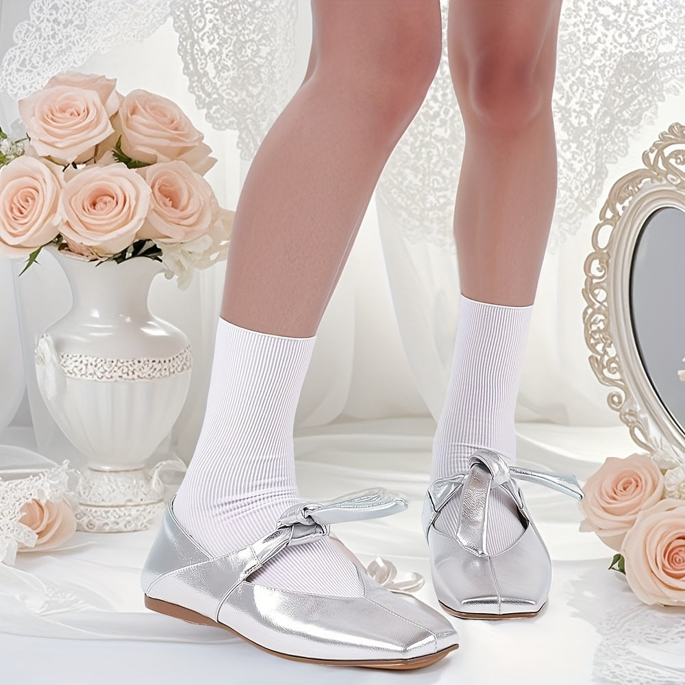 Women'S Square Toe Flats Ballte Bow Mary Jane Slip On Comfy Casual Flat Block Chunky Low Heel Shoes Ballerina Shoes Party Office Lady Pumps