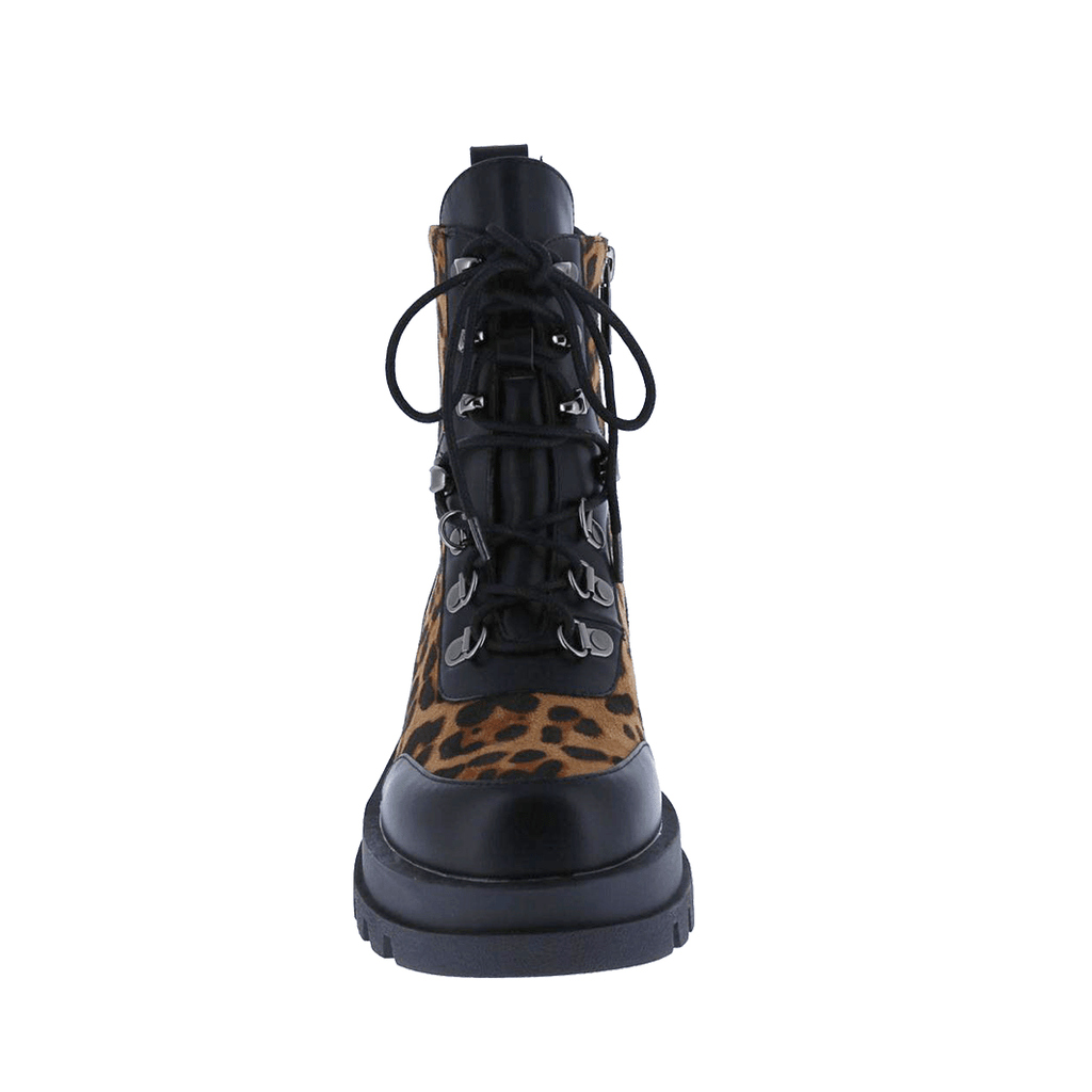 Statement-Making Leopard Combat Platform Boots for Women – Lace-Up & Side Zipper for Effortless Style