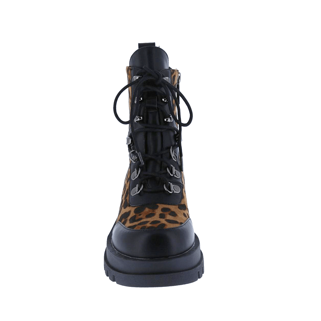 Statement-Making Leopard Combat Platform Boots for Women – Lace-Up & Side Zipper for Effortless Style