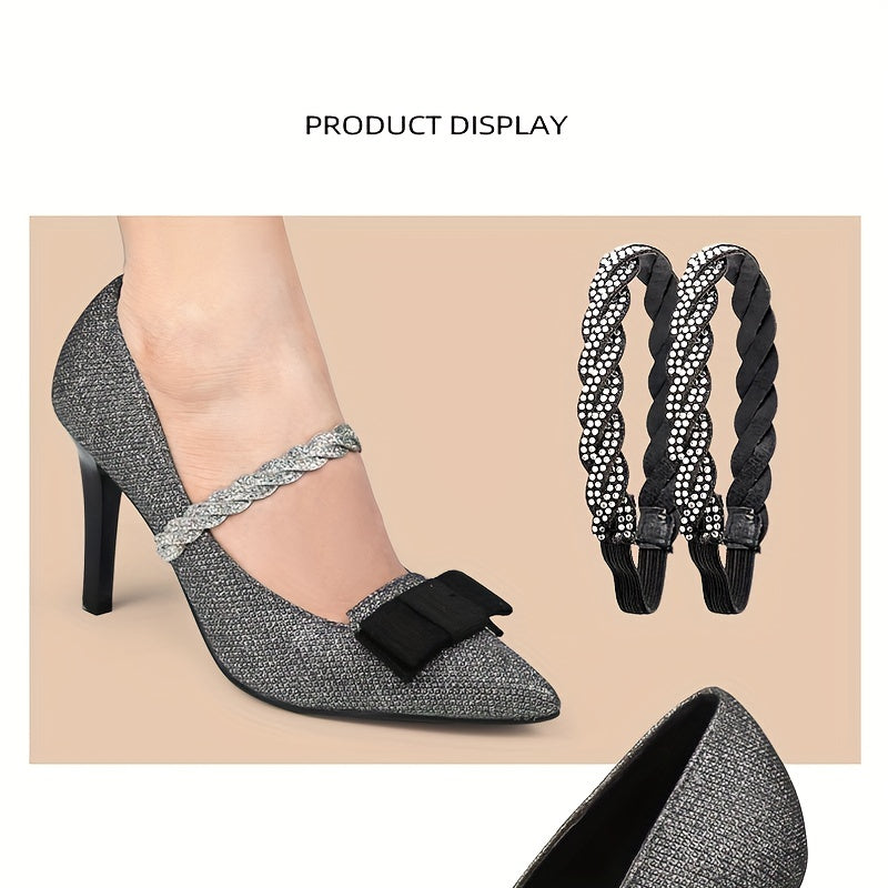 2Pcs Rhinestone Elastic Band Shoe Strap Crystal Shoelace For High Heel Strap Women Shoes Sneakers Strings Anti-Loose Straps