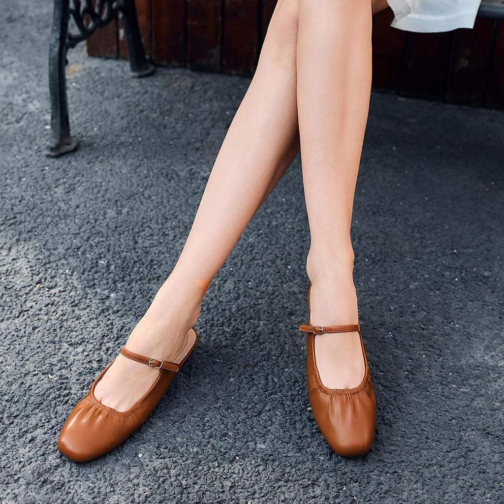 Womens Mules Mary Jane Flats Closed Toe Pleated Slip On Shoes Dressy Casual Slides