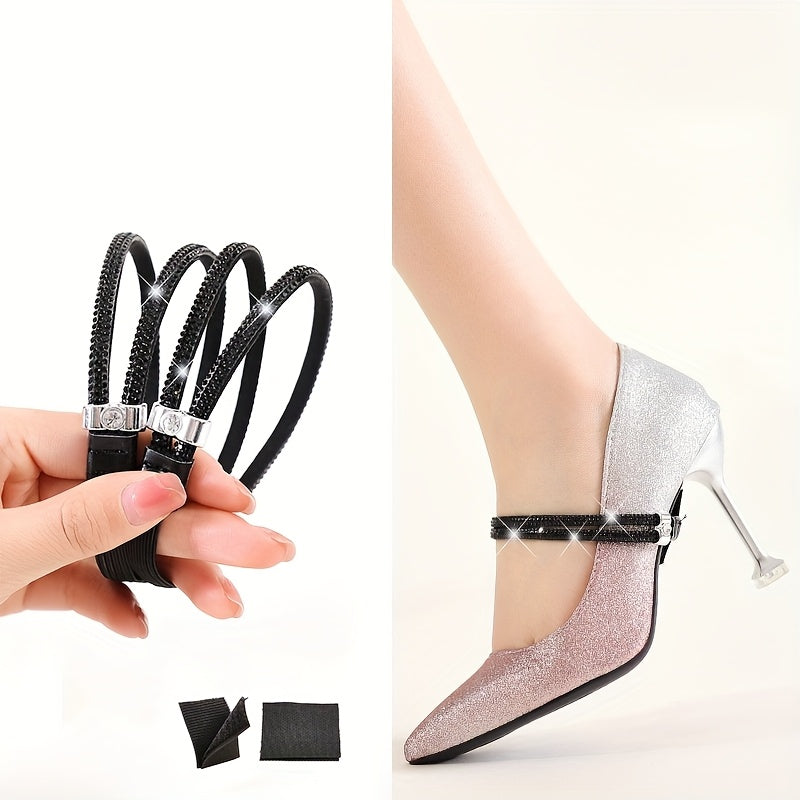 Baroque Style Rhinestone Elastic Heel Straps, Anti-Slip Fixed Shoelaces for High Heels, No-Install Easy Wear, Multi-Color Options