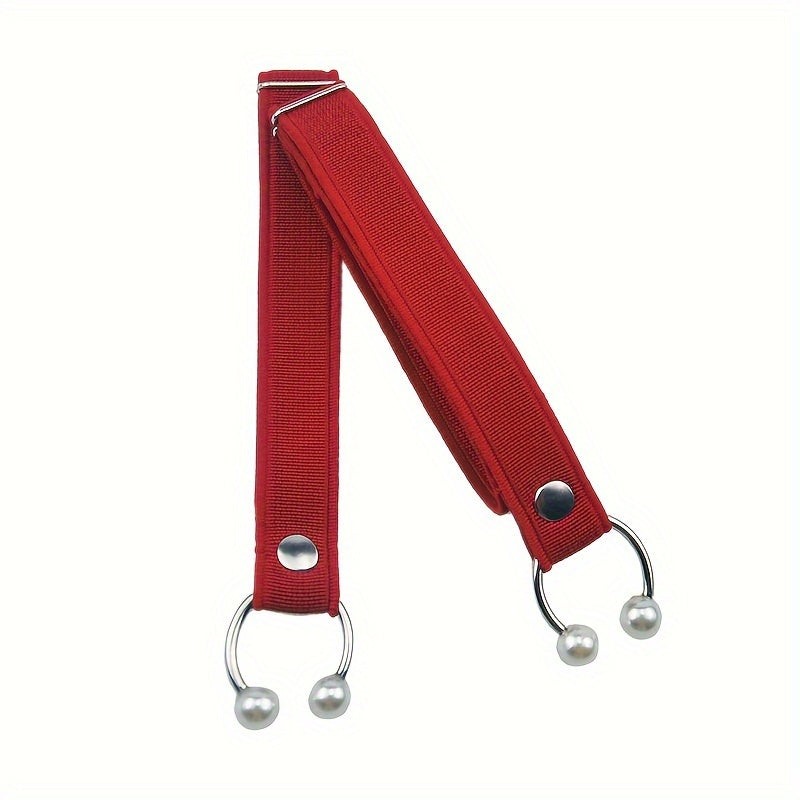 2pcs Adjustable High Heel Shoe Straps with Pearl & Rhinestone Accents - Elastic Ankle Tie Bands in Red, Black, and Pink for Secure, Stylish Fit, Shoe Accessories