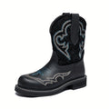 New British Style Retro Versatile Embroidered Western Short Boots For Women, Round Headed Flat Bottomed Short Boots