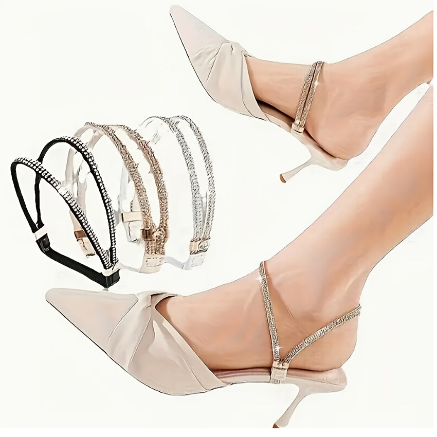 2pcs of Sparkly High Heel Shoe Laces to Prevent Heels from Falling Off, Shoe Laces for Installation, Women'S Single Shoes And Sandals Without Tying Fixed Straps, Anti-Slip Heel Clips, Adjustable Non-Slip Heel Clips\u002FShoe Accessories, Without Battery