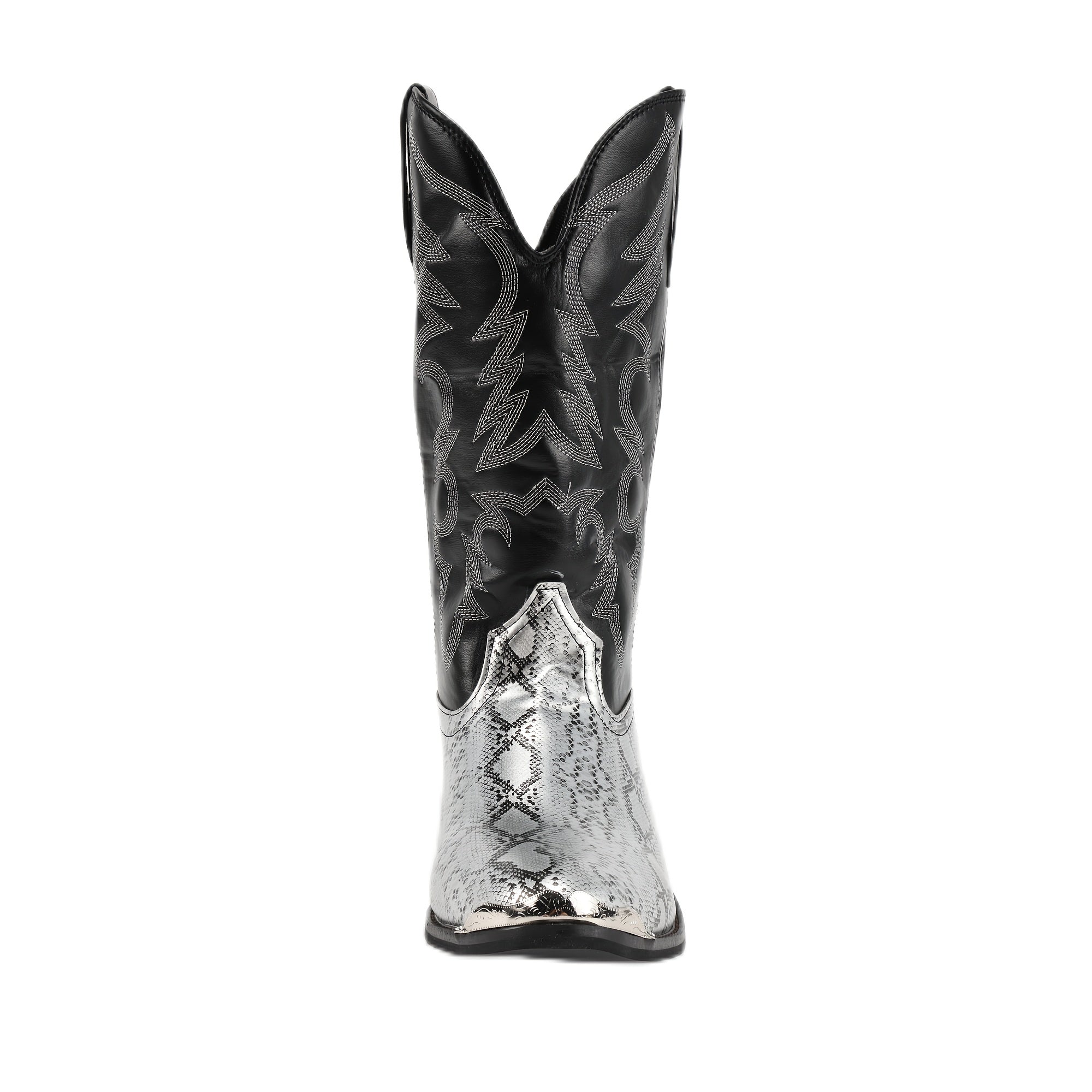 Men's Slip-On Western Cowboy boots - Dark Metallic, Upper & Non-Slip Rubber Sole - Renaissance, Halloween, Themed Events - Lightweight & Durable Boot for Costume Parties & Casual Attire, Event Footwear, Embellished Boot Design