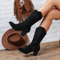 Women's Four Seasons New Casual, Fashion, Retro West, Cowboy, Pointed Toe Side Zipper, Block Heel Studs Women's Boots