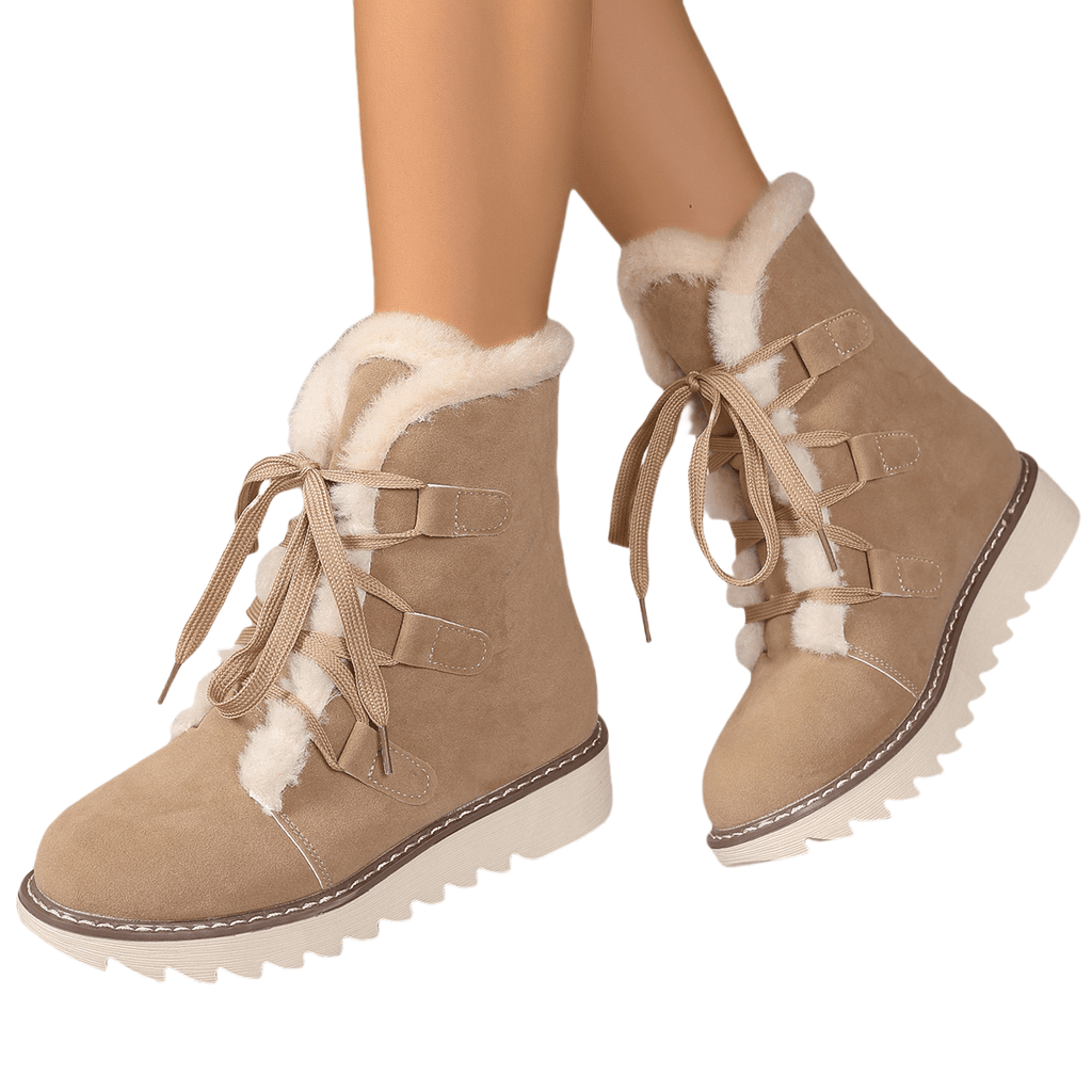 New Women's khaki casual short boots, available in larger sizes, comfortable and versatile to wear, featuring soft and plush lining, front lace-up elastic design for easy on and off, lightweight and -slip sole