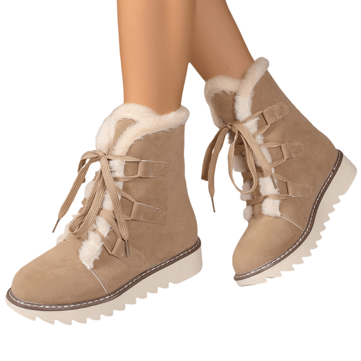 New Women's khaki casual short boots, available in larger sizes, comfortable and versatile to wear, featuring soft and plush lining, front lace-up elastic design for easy on and off, lightweight and -slip sole