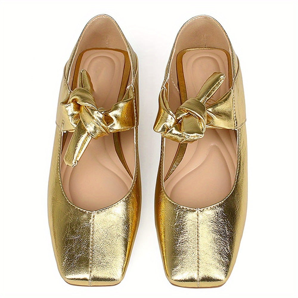 Women'S Square Toe Flats Ballte Bow Mary Jane Slip On Comfy Casual Flat Block Chunky Low Heel Shoes Ballerina Shoes Party Office Lady Pumps