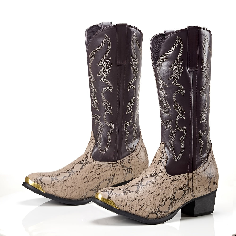 Men's Slip-On Western Cowboy boots - Dark Metallic, Upper & Non-Slip Rubber Sole - Renaissance, Halloween, Themed Events - Lightweight & Durable Boot for Costume Parties & Casual Attire, Event Footwear, Embellished Boot Design